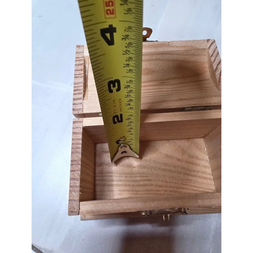 Unfinished Wood Treasure Chest Small Jewelry‎ Box Craft Storage Gold Latch E2